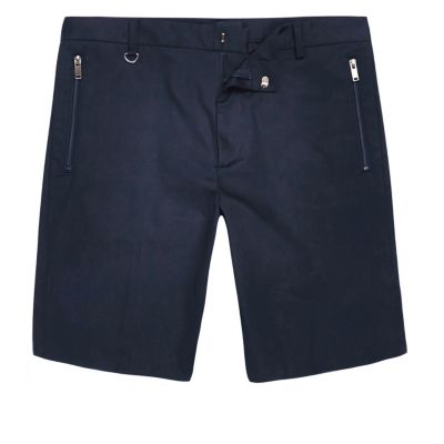 Navy sateen bermuda shorts